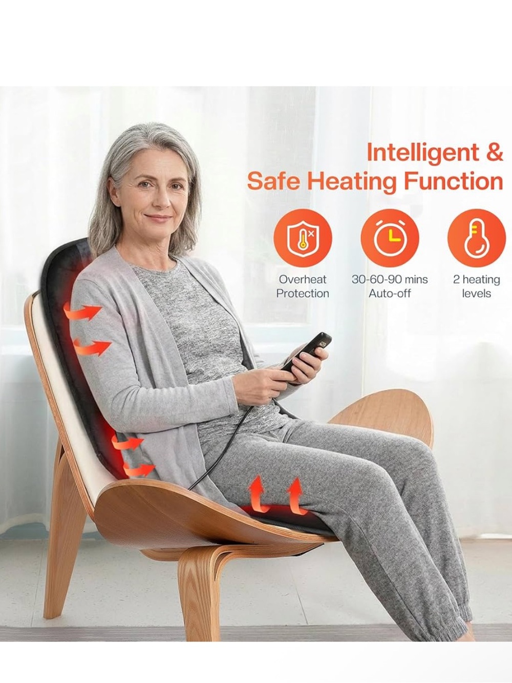 NIB Massage Chair Pad, Back Massager with Heat and Seat with 10 Vibration Motors - Picture 3 of 14